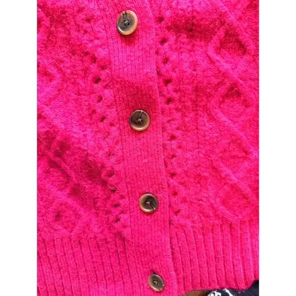J.Crew cable-knit stretch cardigan sweater Bright Pink Size Medium - Picture 2 of 5